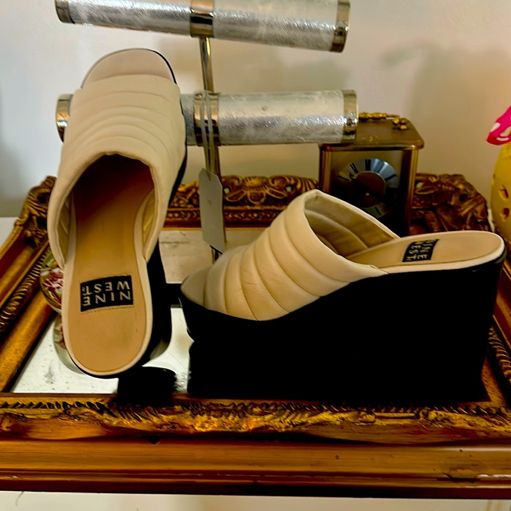 Nine West Women's Cream Slide Wedge Sandals